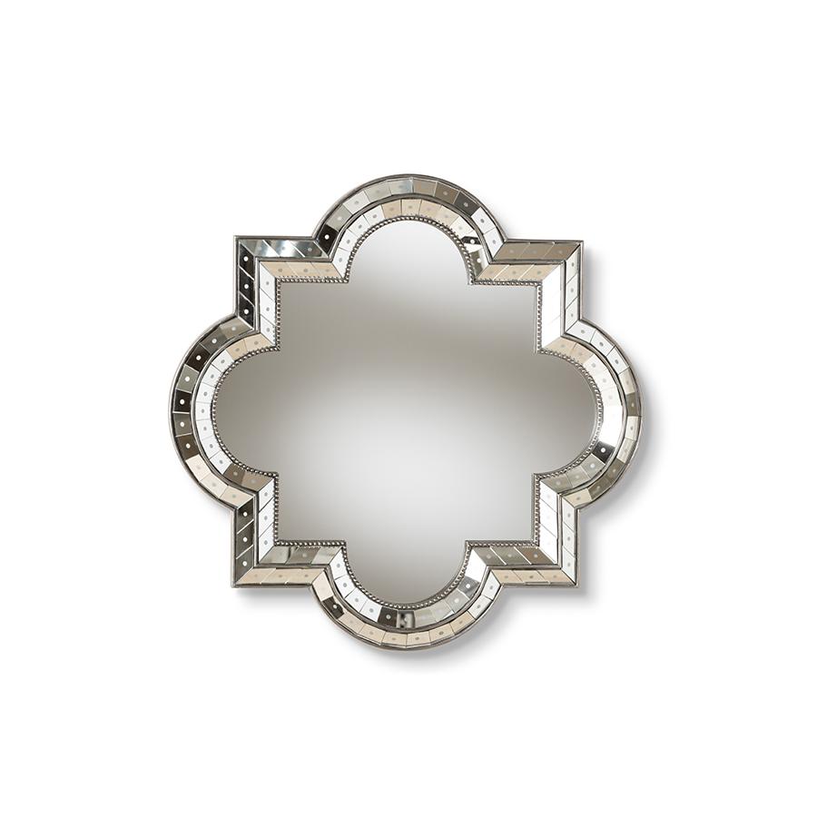 Baxton Studio Catia Art Deco Antique Silver Finished Quatrefoil Accent Wall Mirror | Mirrors | Modishstore - 4