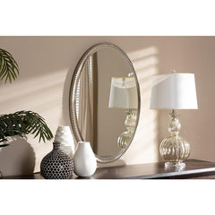 Baxton Studio Graca Modern and Contemporary Antique Silver Finished Oval Accent Wall Mirror