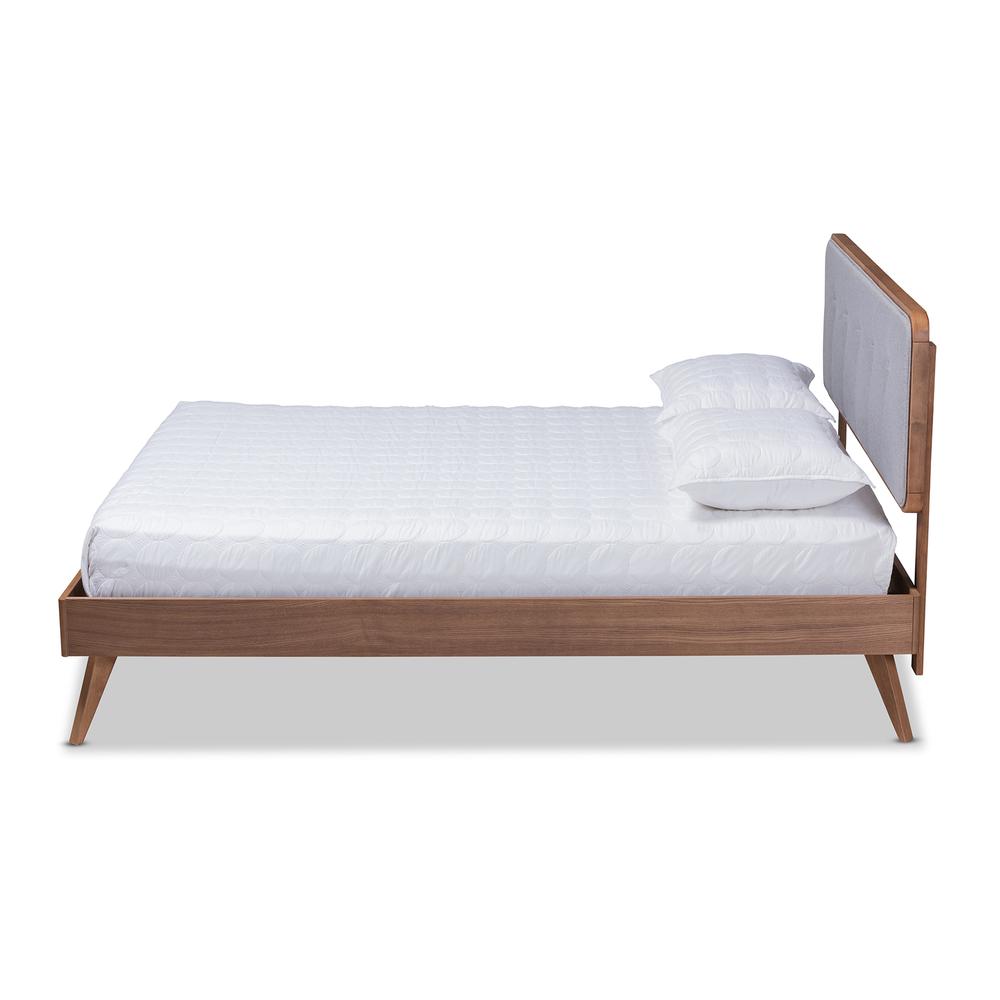 Baxton Studio Dilara Mid-Century Modern Light Grey Fabric Upholstered Walnut Brown Finished Wood Full Size Platform Bed | Beds | Modishstore - 2