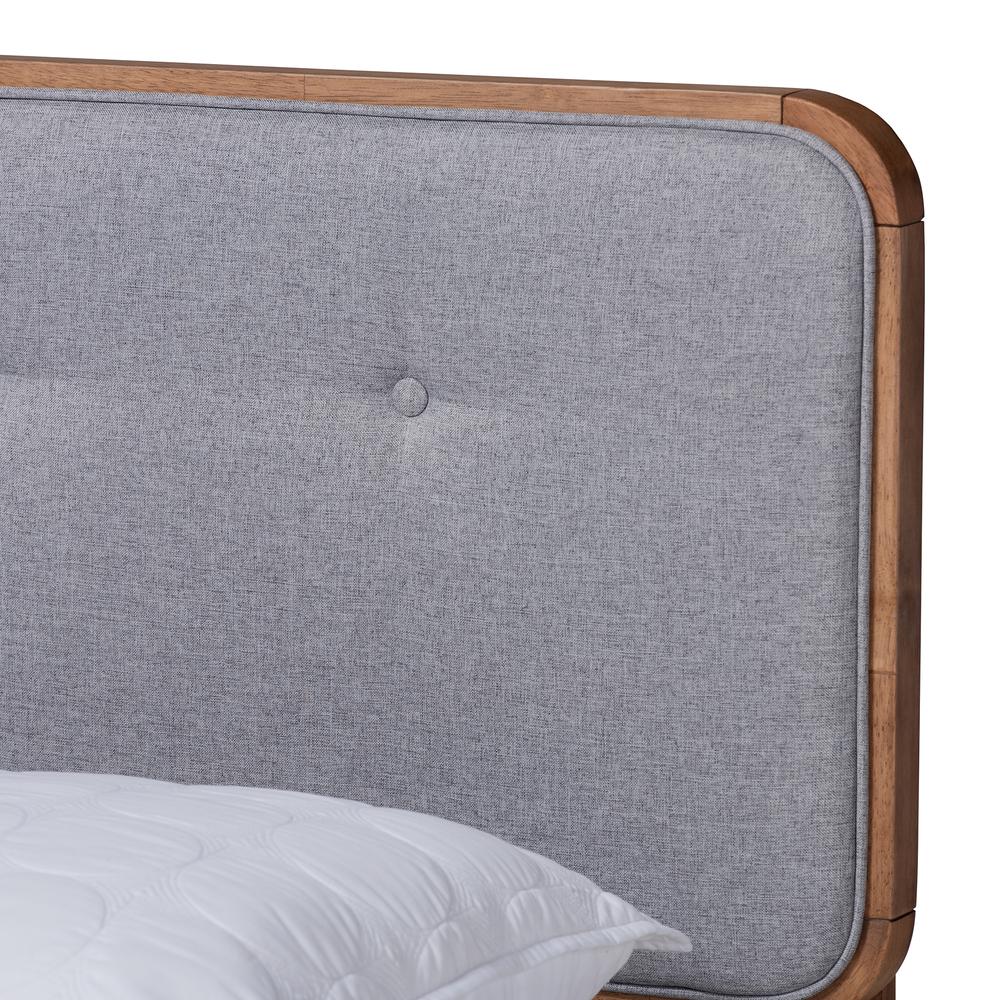 Baxton Studio Dilara Mid-Century Modern Light Grey Fabric Upholstered Walnut Brown Finished Wood Full Size Platform Bed | Beds | Modishstore - 4