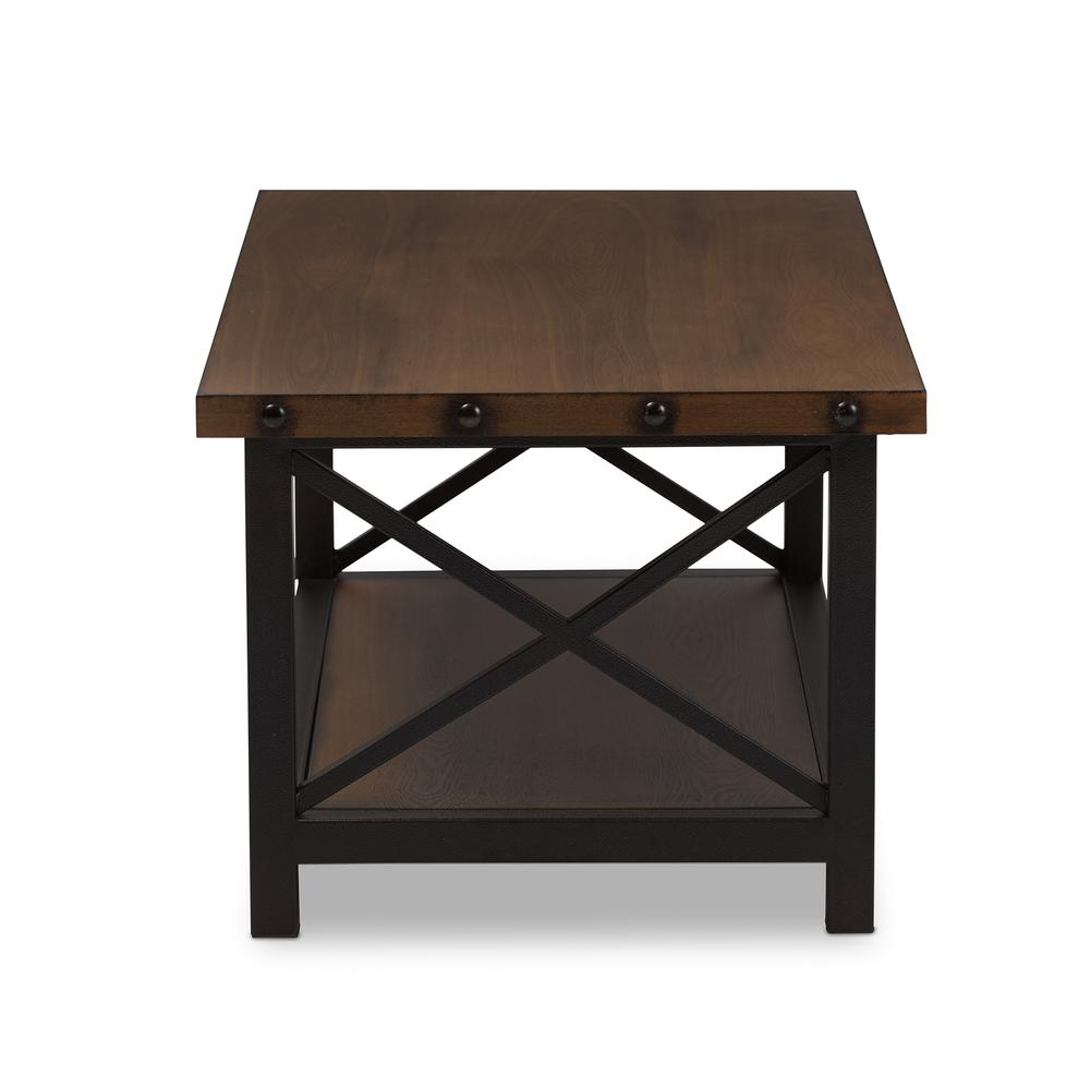 Baxton Studio Herzen Rustic Industrial Style Antique Black Textured Finished Metal Distressed Wood Occasional Cocktail Coffee Table | Coffee Tables | Modishstore - 3