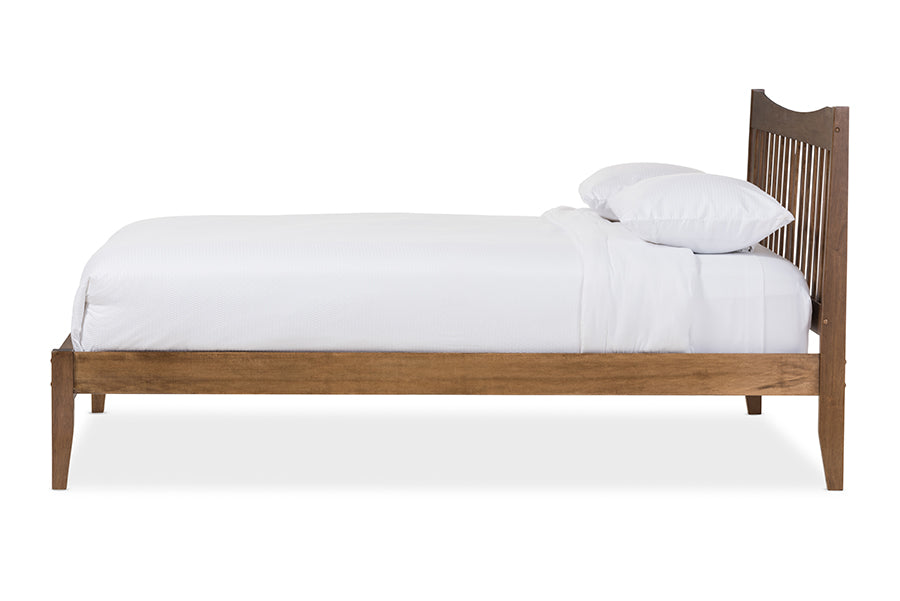 Baxton Studio Edeline Mid-Century Modern Solid Walnut Wood Curvaceous Slatted King Size Platform Bed | Beds | Modishstore - 2