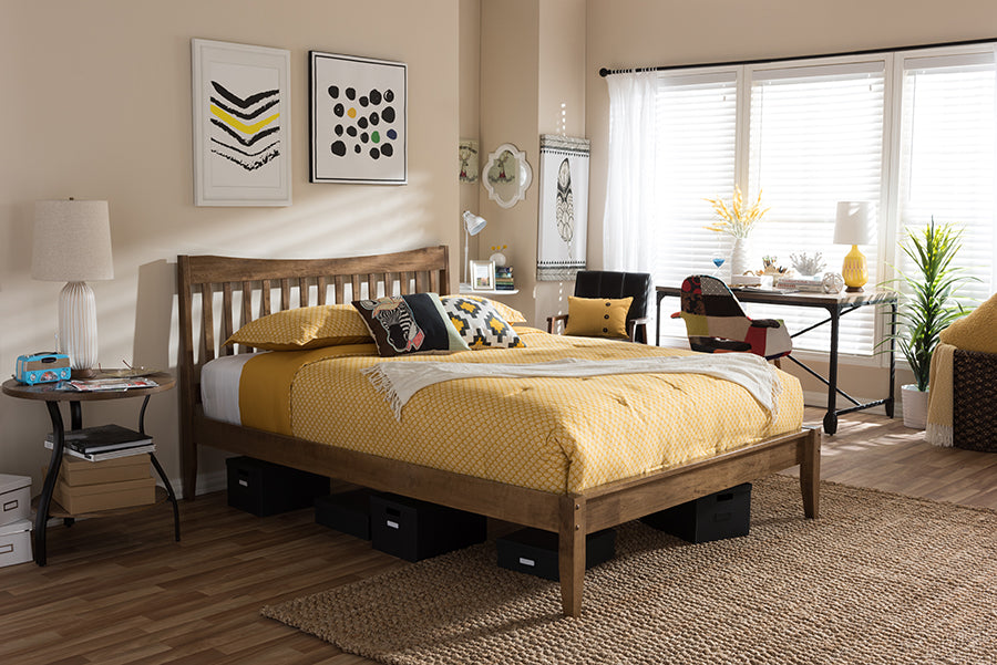 Baxton Studio Edeline Mid-Century Modern Solid Walnut Wood Curvaceous Slatted King Size Platform Bed | Beds | Modishstore - 4