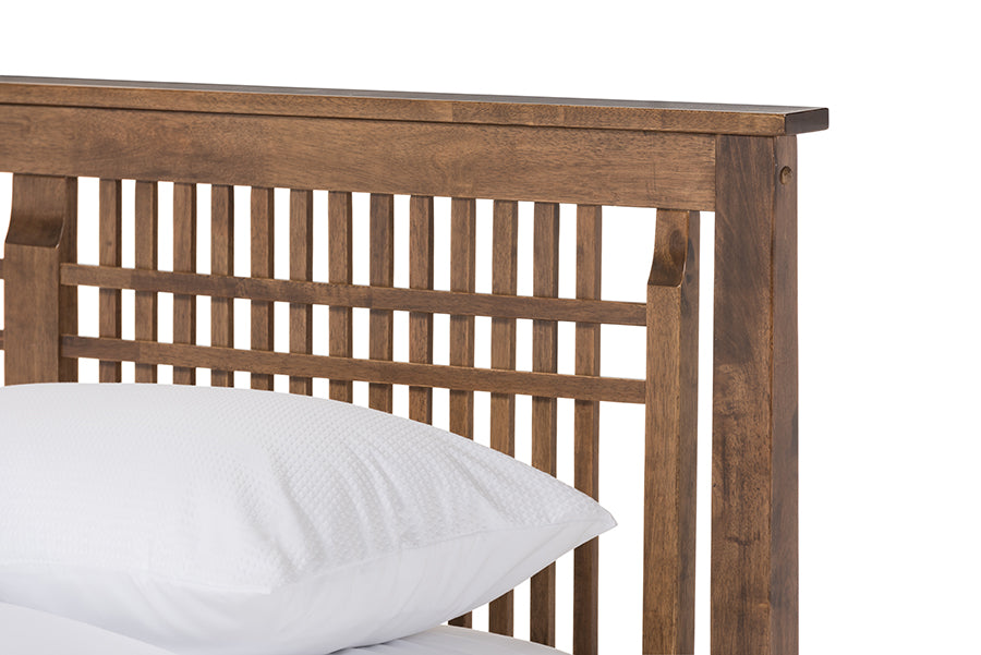 Baxton Studio Loafey Mid-Century Modern Solid Walnut Wood Window-Pane Style King Size Platform Bed | Beds | Modishstore - 4