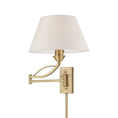 Elysburg 1-Light Swingarm Wall Lamp in French Brass with White Fabric Shade ELK Lighting