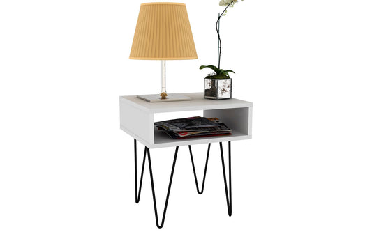 Manhattan Comfort Mid-Century - Modern Nolita 14.96" End Table with 1 Cubby in White | End Tables | Modishstore