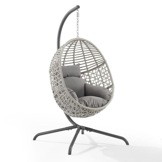 Lorelei Indoor/Outdoor Wicker Hanging Egg Chair Gray/Light Gray - Egg Chair & Stand By Crosley | Outdoor Porch Swings | Modishstore