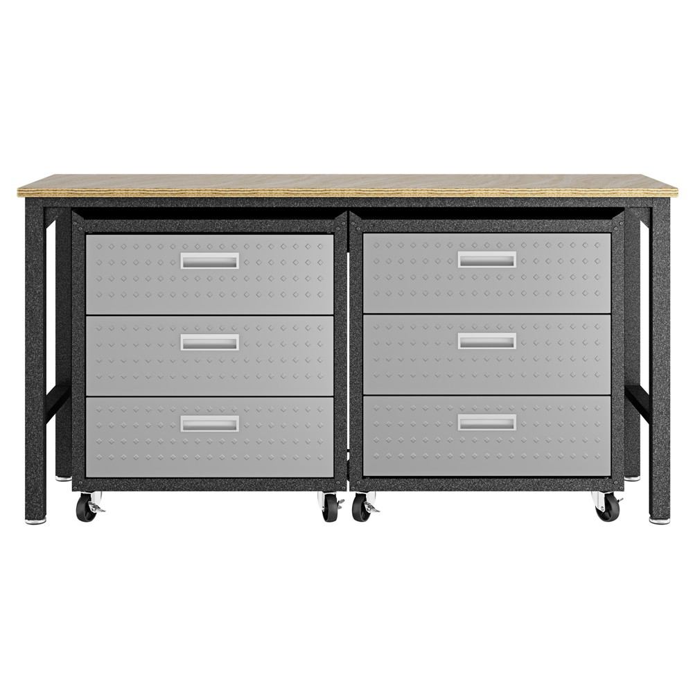 Manhattan Comfort 3-Piece Fortress Mobile Space-Saving Steel Garage Cabinet and Worktable 6.0 in Grey | Drawers | Modishstore-9