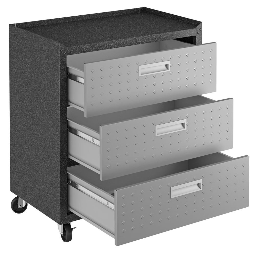 Manhattan Comfort 3-Piece Fortress Mobile Space-Saving Steel Garage Cabinet and Worktable 6.0 in Grey | Drawers | Modishstore-4