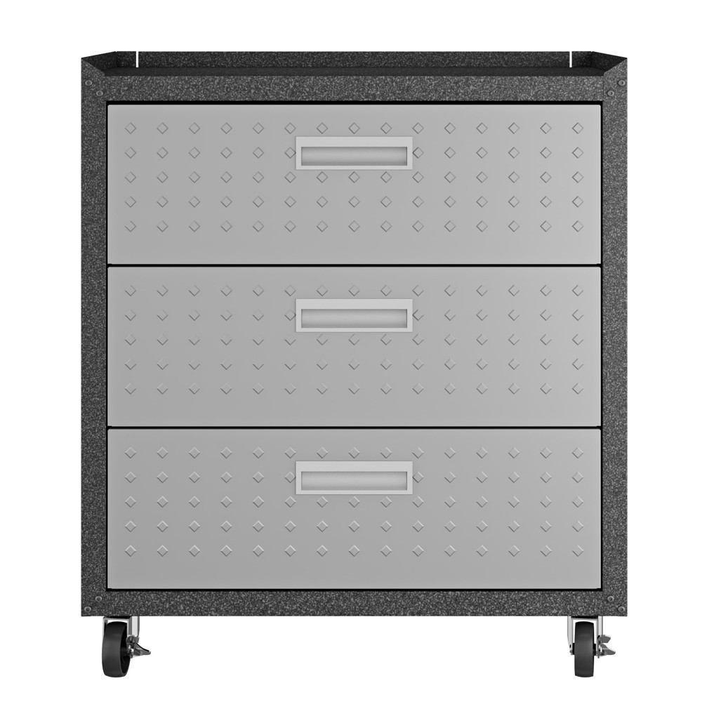 Manhattan Comfort 3-Piece Fortress Mobile Space-Saving Steel Garage Cabinet and Worktable 6.0 in Grey | Drawers | Modishstore-3