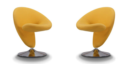 Manhattan Comfort Curl Yellow and Polished Chrome Wool Blend Swivel Accent Chair (Set of 2) | Accent Chairs | Modishstore