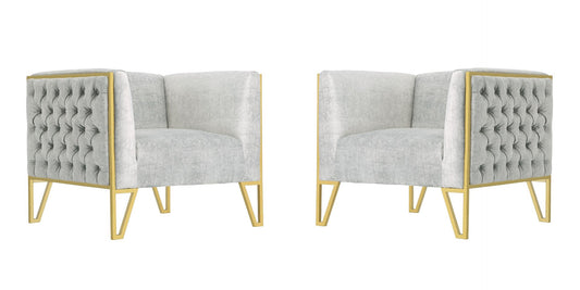 Manhattan Comfort Vector Grey and Gold Velvet Accent Chair (Set of 2) | Accent Chairs | Modishstore