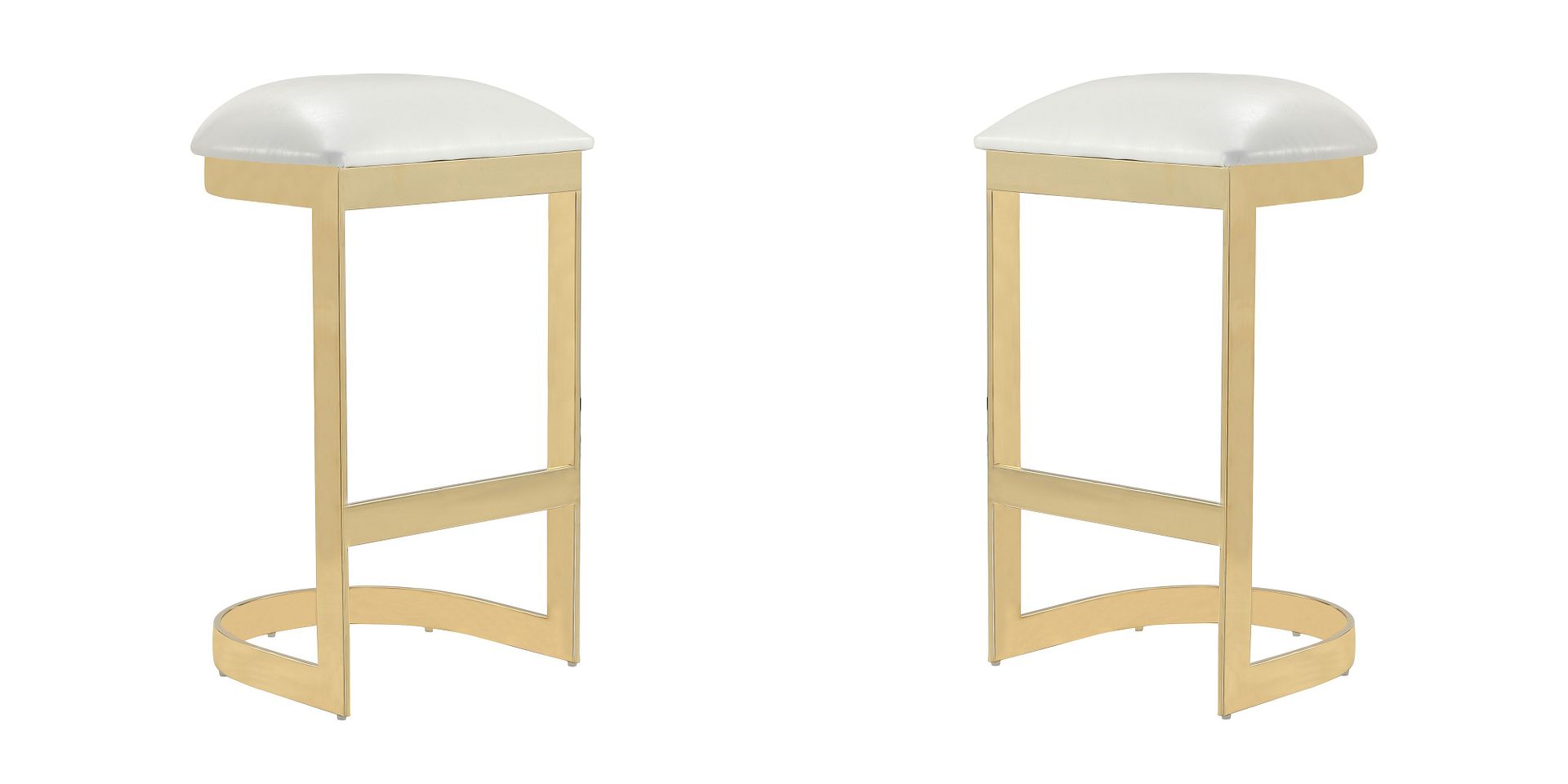 Manhattan Comfort Aura 28.54 in. White and Polished Brass Stainless Steel Bar Stool (Set of 2) | Bar Stools | Modishstore