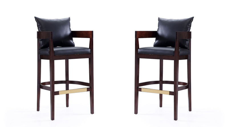 Manhattan Comfort Ritz 38 in. Black and Dark Walnut Beech Wood Barstool (Set of 2) | Bar Stools | Modishstore