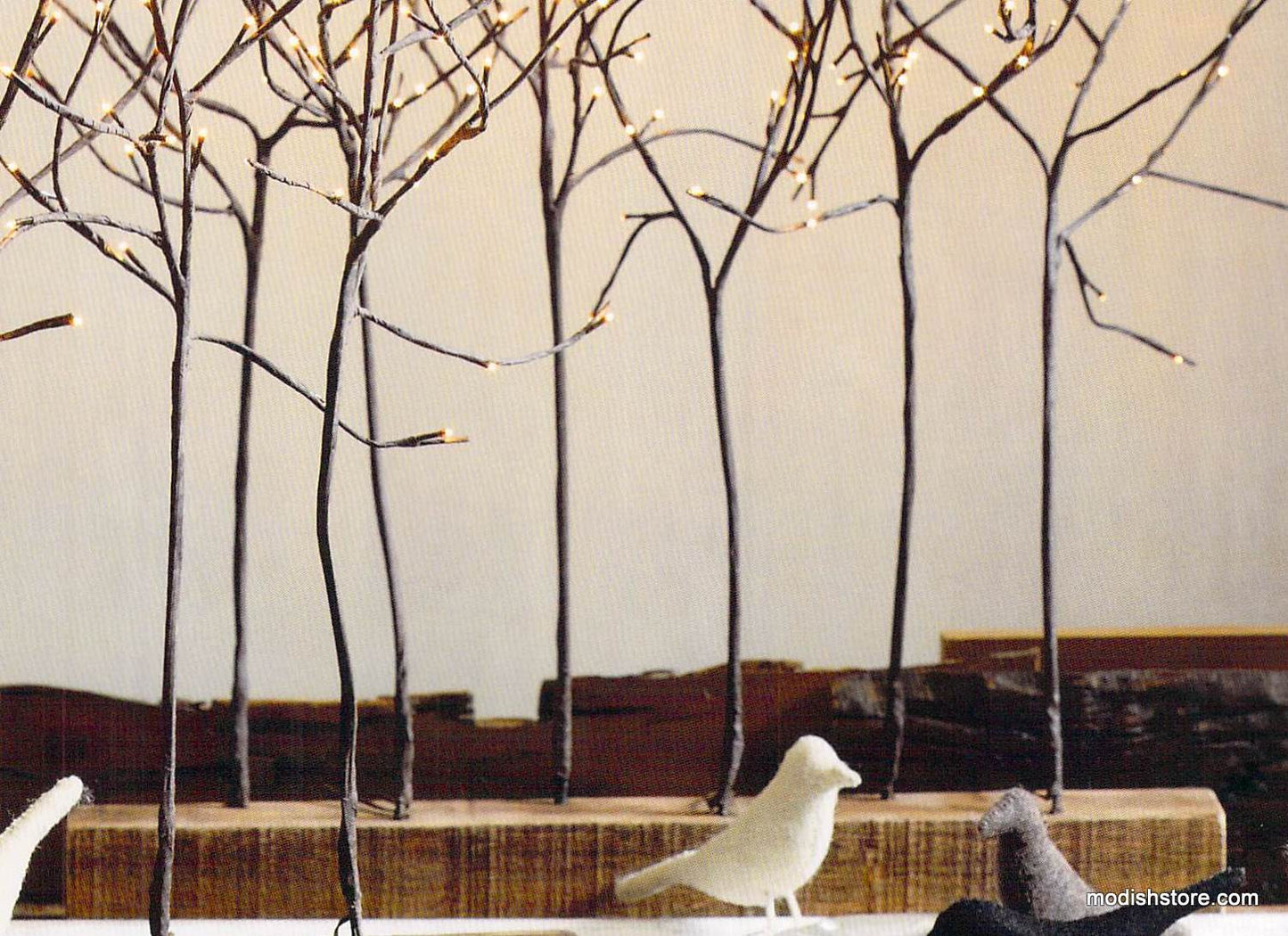 Roost Lighted Branches & Reclaimed Wood Plank Branch Holders