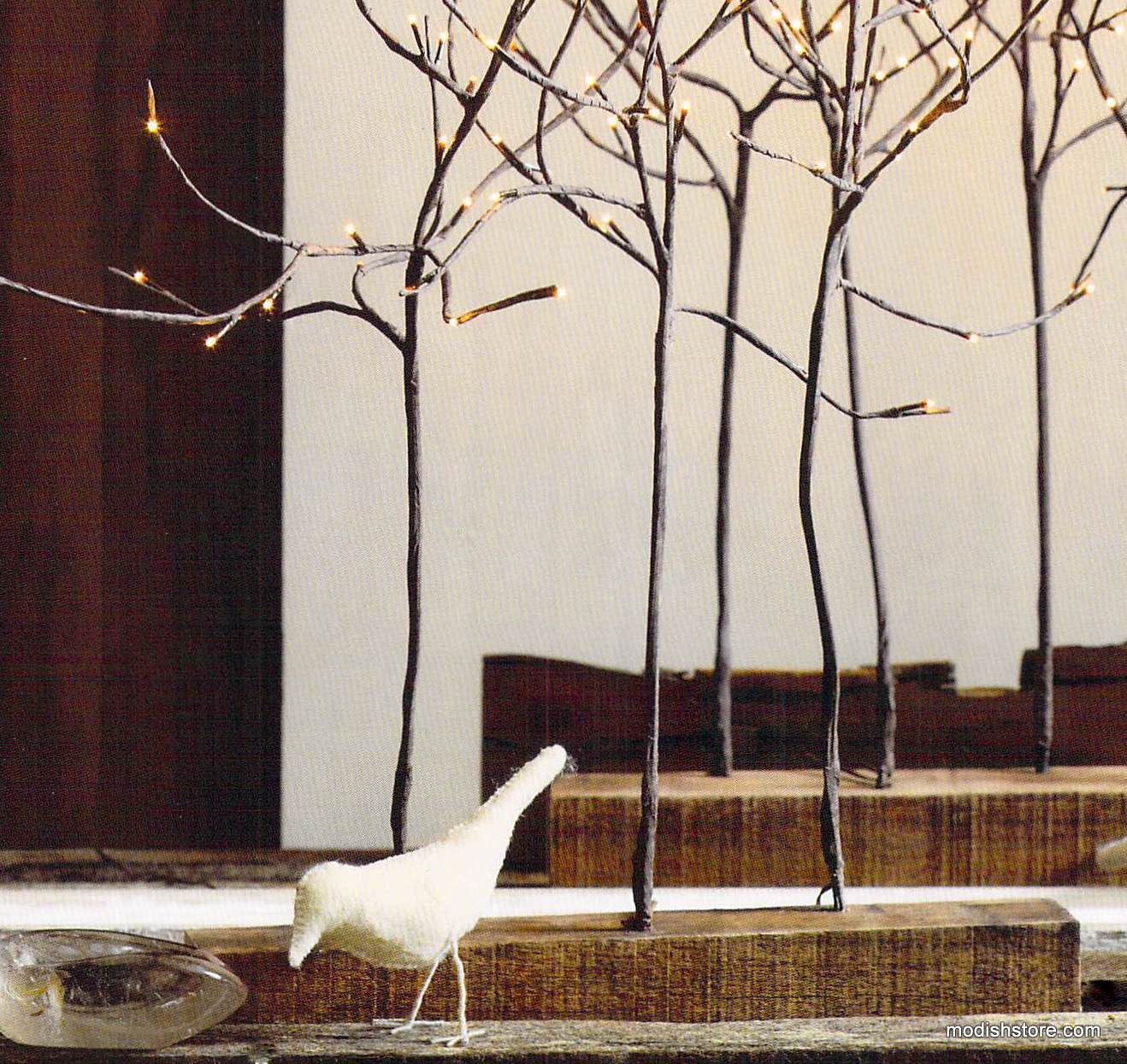 Roost Lighted Branches & Reclaimed Wood Plank Branch Holders