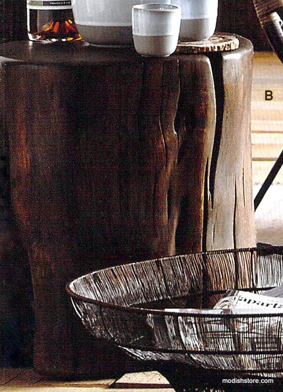 Roost Acacia Slice Coffee Table & Stump Stool