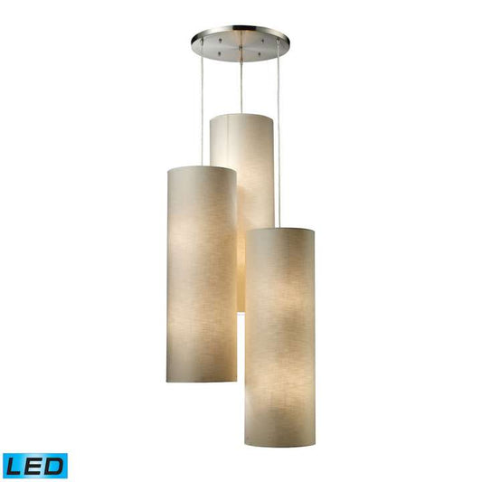 Fabric Cylinders 12-Light Round Pendant Fixture in Satin Nickel - Includes LED Bulbs | Pendant Lamps | Modishstore