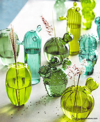 Quirky Cactus Hand-Blown Glass Vases - Set Of 5