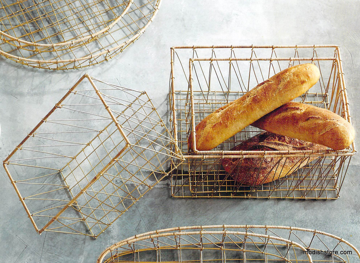 Roost Gio Brass Wire & Rattan Baskets - Rectangle - Set Of 3