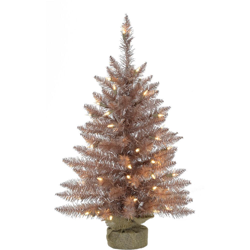 4-ft. Festive Tinsel Christmas Tree with Burlap Bag and Warm White LED Lights, Blush By Fraser Hill Farm | Christmas Trees | Modishstore - 2