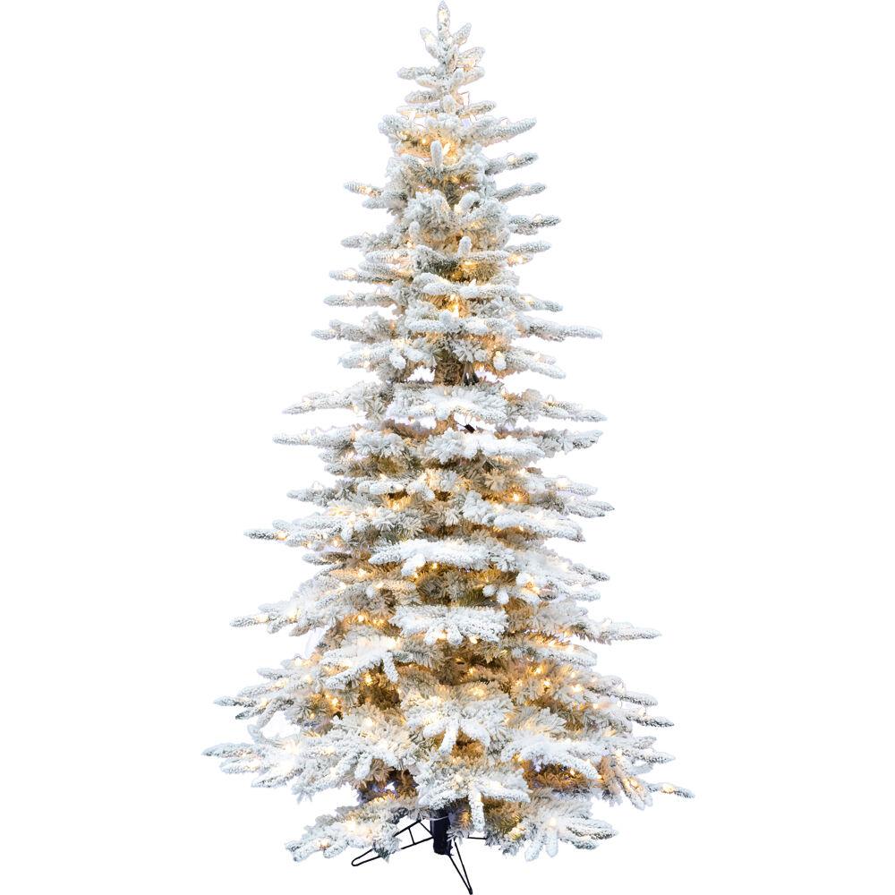 6.5-Ft. Flocked Pine Valley Christmas Tree with Clear LED String Lighting By Fraser Hill Farm | Christmas Trees | Modishstore - 2