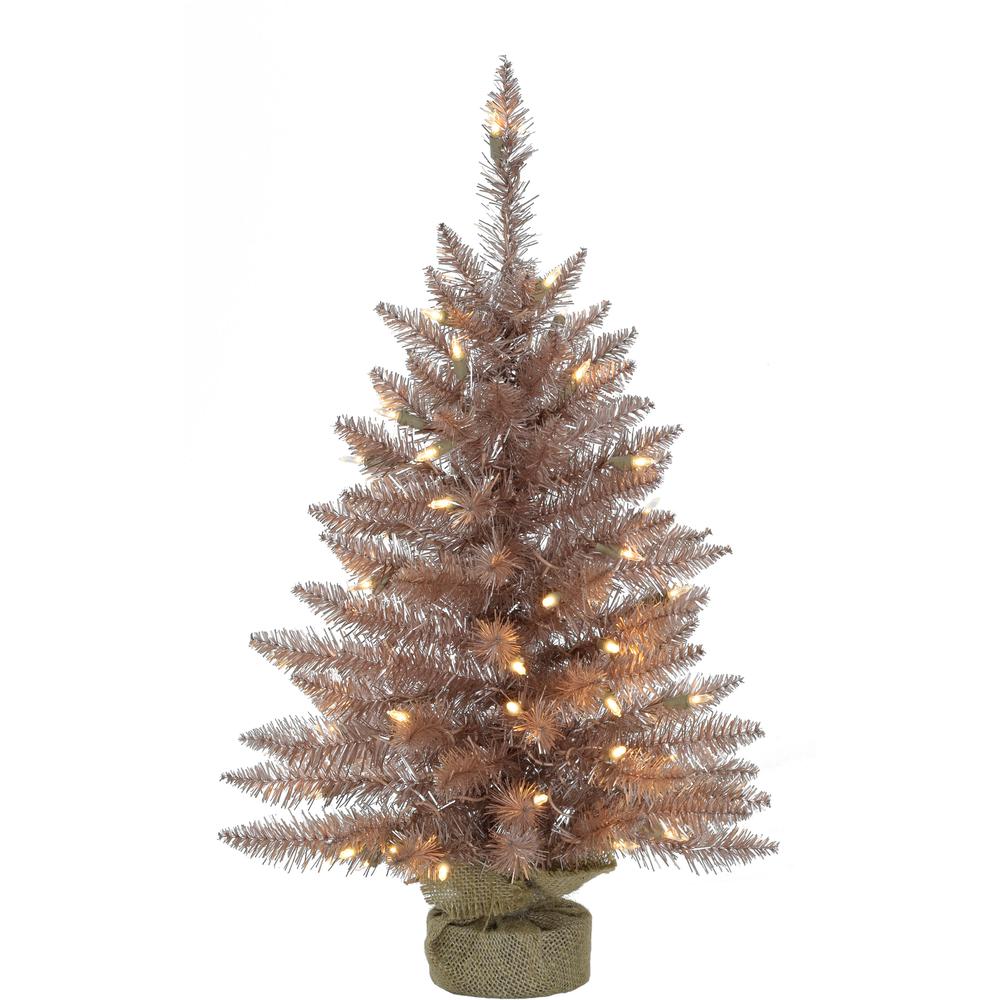 4-ft. Festive Tinsel Christmas Tree with Burlap Bag and Warm White LED Lights, Blush By Fraser Hill Farm | Christmas Trees | Modishstore - 3