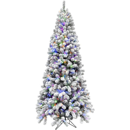 Fraser Hill Farm 7.5' Alaskan Flocked Christmas Tree - Mlti LED Lght, EZ By Fraser Hill Farm | Christmas Trees | Modishstore