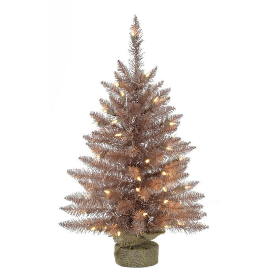 4-ft. Festive Tinsel Christmas Tree with Burlap Bag and Warm White LED Lights, Blush By Fraser Hill Farm | Christmas Trees | Modishstore