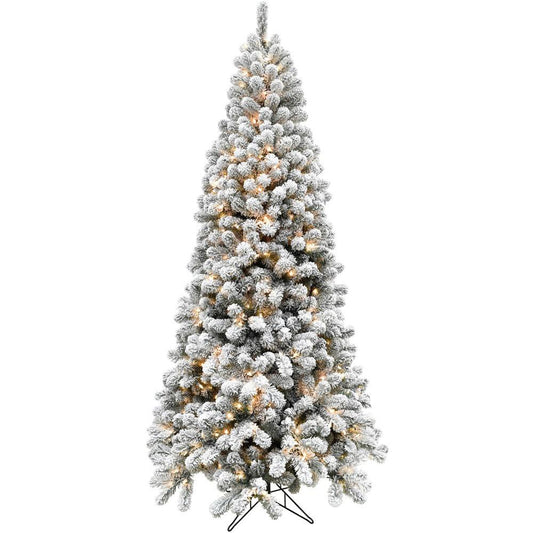 7.5-Ft. Flocked Silverton Fir Christmas Tree with Clear LED String Lighting By Fraser Hill Farm | Christmas Trees | Modishstore