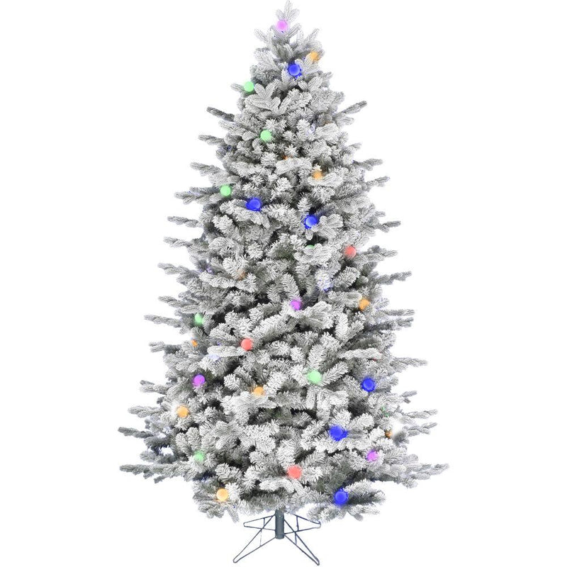 7.5-Ft. Full White Tail Pine Snow-Flocked Christmas Tree with Colorful G40 Bulbs By Fraser Hill Farm | Christmas Trees | Modishstore