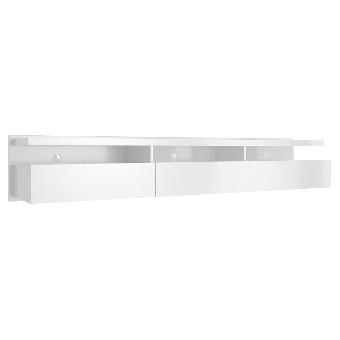 Manhattan Comfort Cabrini 85.62 Half Floating Entertainment Center with 3 Drawers in White Gloss | TV Stands | Modishstore-3