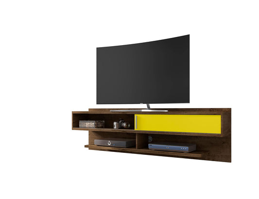 Manhattan Comfort Astor 70.86 Modern Floating Entertainment Center 1.0 with Media Shelves in Rustic Brown and Yellow | TV Stands | Modishstore