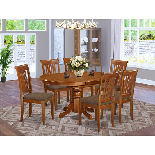 7 Pc Set Avon Kitchen Table With Leaf And 6Fabric Dinette Chairs In Saddle Brown By East West Furniture | Dining Sets | Modishstore