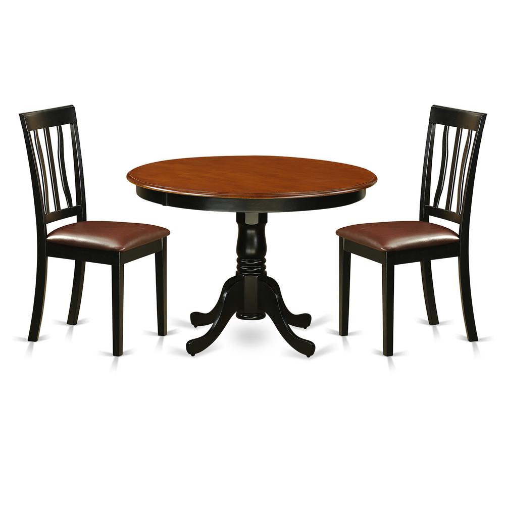 3 Pc Set With A Round Dinette Table And 2 Leather Kitchen Chairs In Black By East West Furniture | Dining Sets | Modishstore - 2