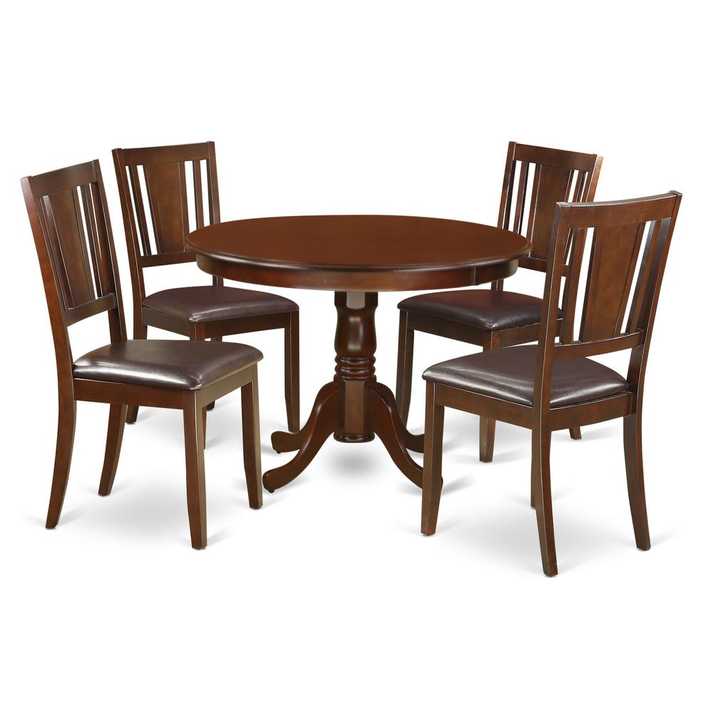 5 Pc Set With A Round Dinette Table And 4 Leather Kitchen Chairs In Mahogany By East West Furniture - Hldu5-Mah-Lc | Dining Sets | Modishstore - 2