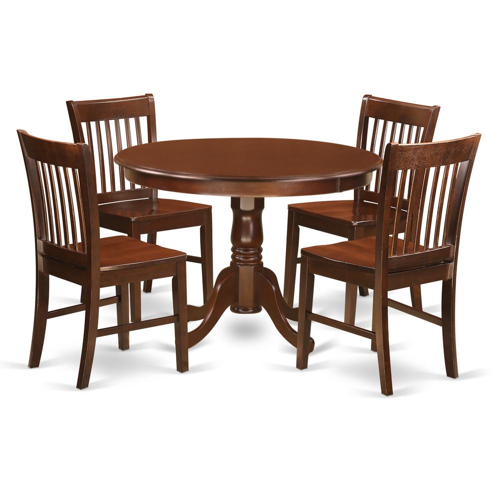 5 Pc Set With A Round Small Table And 4 Wood Dinette Chairs In Mahogany By East West Furniture - Hlno5-Mah-W | Dining Sets | Modishstore - 2