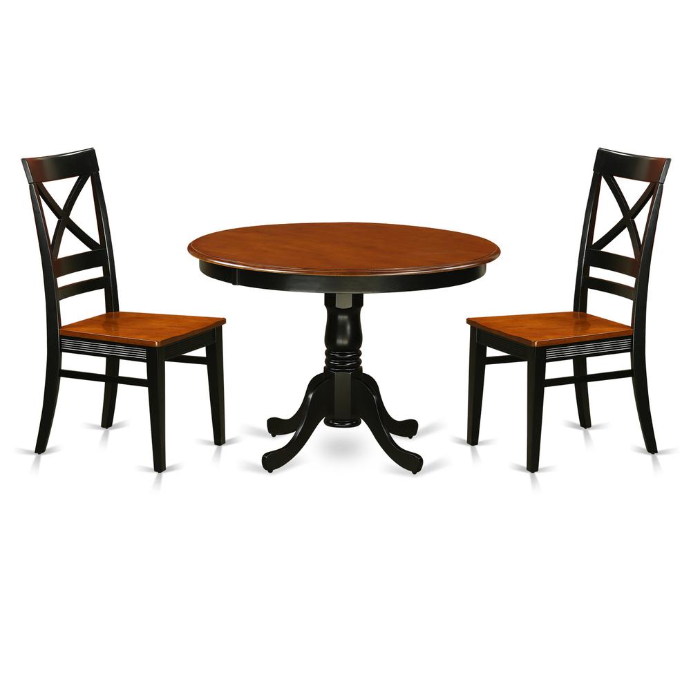 3 Pc Set With A Round Dinette Table And 2 Leather Kitchen Chairs In Black And Cherry By East West Furniture | Dining Sets | Modishstore - 2