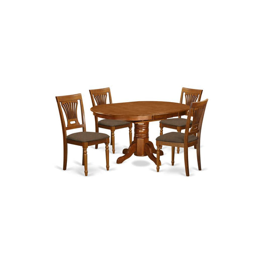 Avpl5-Sbr-C 5 Pc Set Avon Offering Leaf And 4 Fabric Kitchen Chairs In Saddle Brown By East West Furniture | Dining Sets | Modishstore