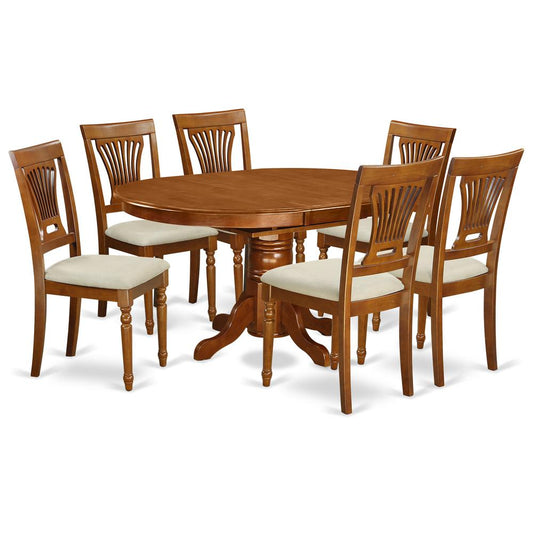 Avpl7-Sbr-C 7 Pcavon Dining Table Featuring Leaf And 6 Fabric Seat Chairs In Saddle Brown . By East West Furniture | Dining Sets | Modishstore