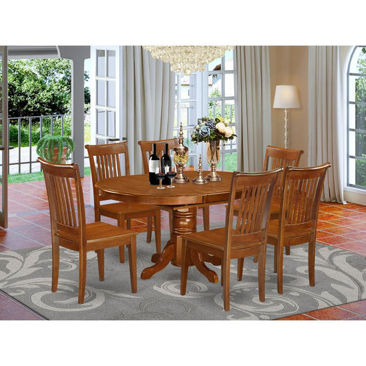 7 Pc Set Avon Dinette Table With Leaf And 6 Wood Kitchen Chairs In Saddle Brown By East West Furniture | Dining Sets | Modishstore