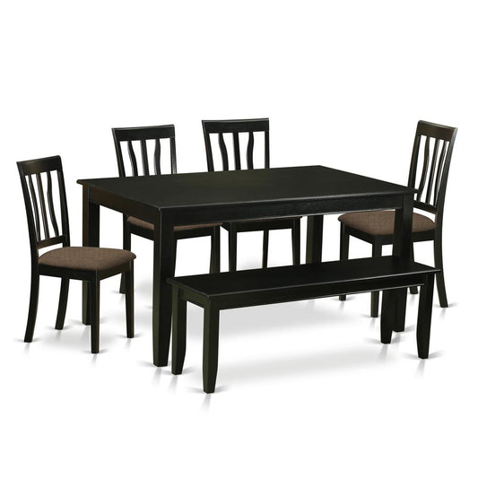 Duan6-Blk-C 6 Pc Kitchen Nook Dining Set - Dinette Table And 4 Kitchen Dining Chairs In Addition To Bench By East West Furniture | Dining Sets | Modishstore