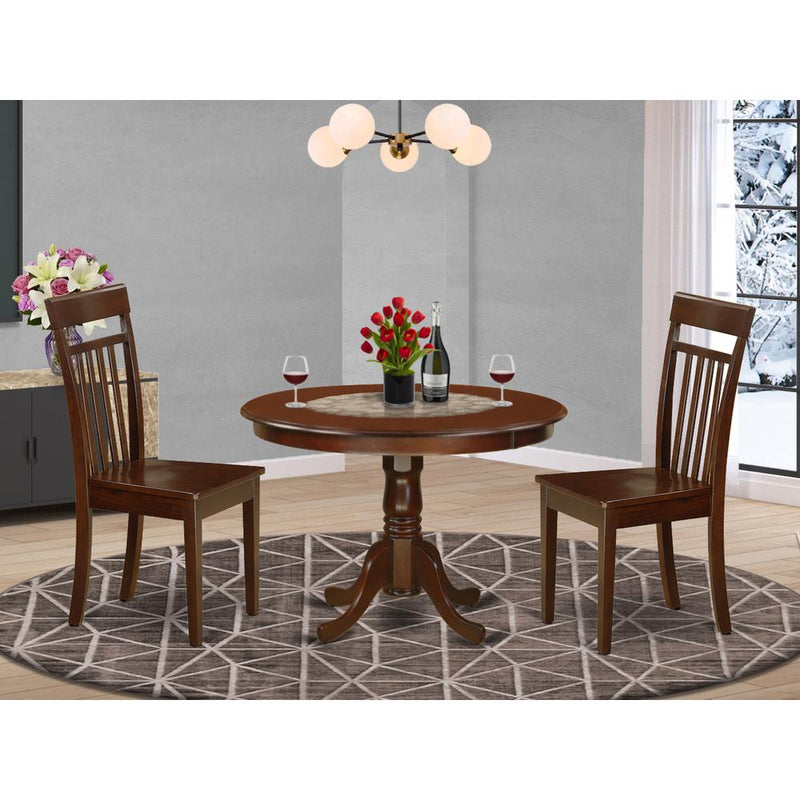 3 Pc Set With A Round Dinette Table And 2 Leather Kitchen Chairs In Mahogany By East West Furniture | Dining Sets | Modishstore