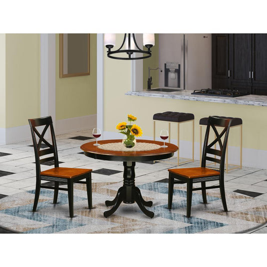 3 Pc Set With A Round Dinette Table And 2 Leather Kitchen Chairs In Black And Cherry By East West Furniture | Dining Sets | Modishstore