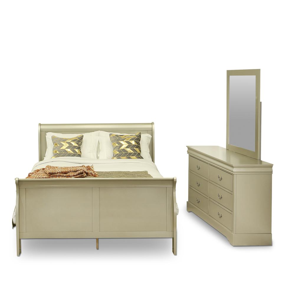 Louis Philippe 3 Piece Queen Size Bedroom Set In Metallic Gold Finish By East West Furniture | Bedroom Sets | Modishstore - 2