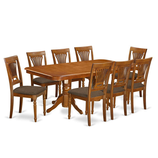Napl9-Sbr-C 9 Pc Dining Room Set-Dining Table And 8 Dining Chairs By East West Furniture | Dining Sets | Modishstore