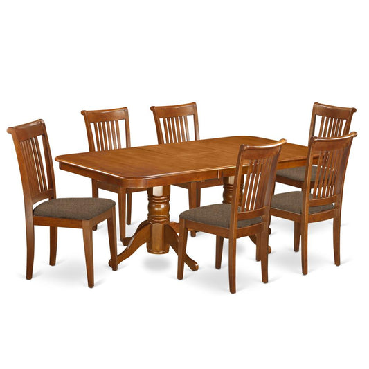 Napo7-Sbr-C 7 Pc Dining Room Set Table With Leaf And 6 Chairs For Dining By East West Furniture | Dining Sets | Modishstore
