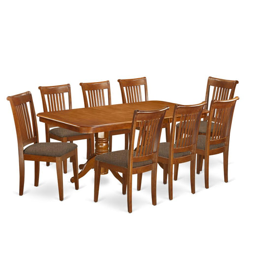 Napo9-Sbr-C 9 Pc Dining Room Set Table With Leaf And 8 Chairs For Dining By East West Furniture | Dining Sets | Modishstore