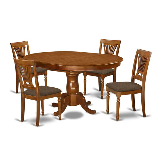 5 Pc Set Portland Dining Table Having 18" Leaf And 4 Cushiad Kitchen Chairs In Saddle Brown By East West Furniture | Dining Sets | Modishstore