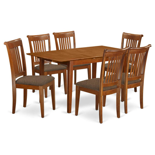 7 Pc Set Rectangular Kitchen Table Featuring 12" Leaf And 6Fabric Kitchen Chairs In Saddle Brown By East West Furniture | Dining Sets | Modishstore